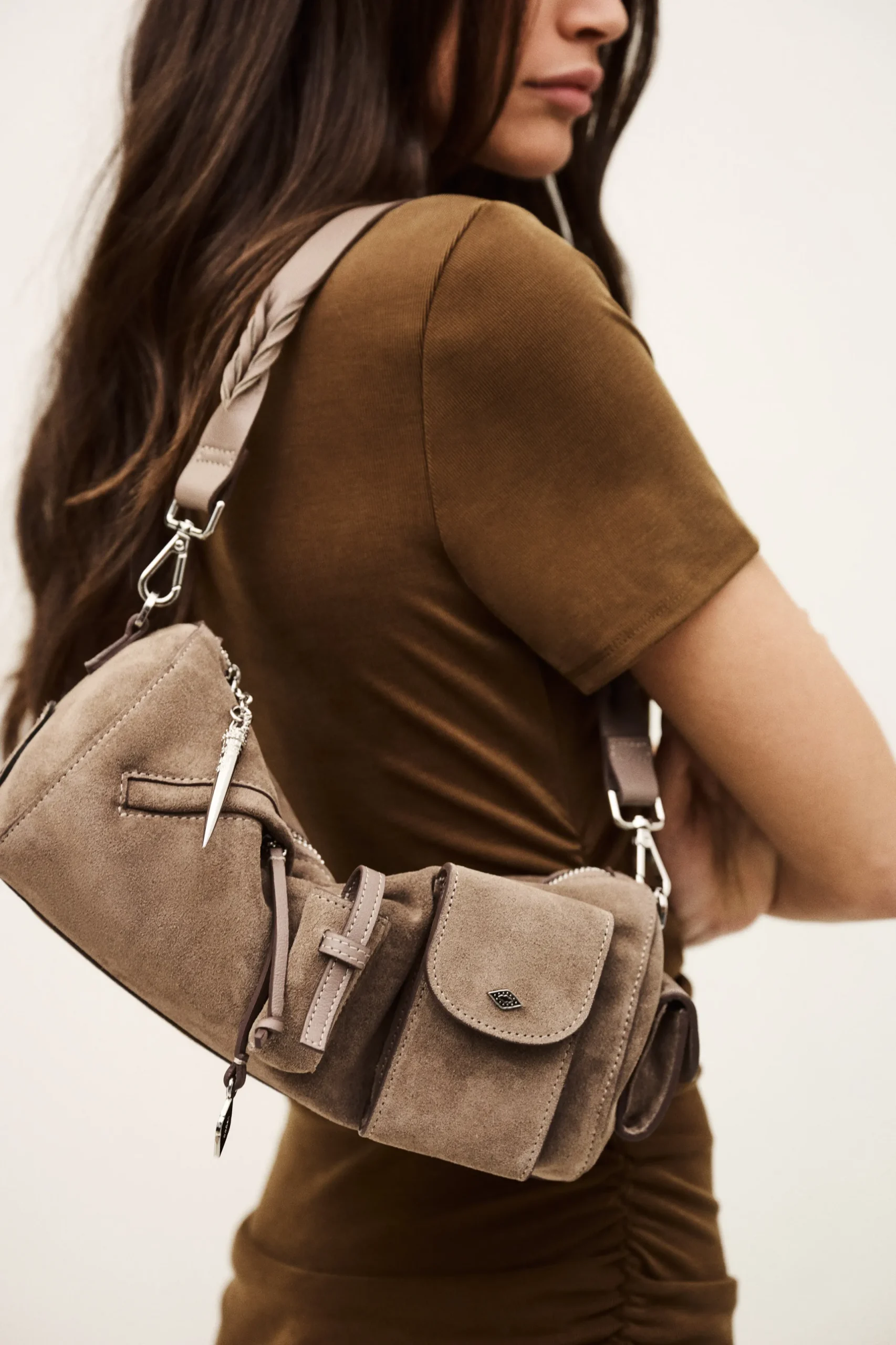 BENI suede baguette bag