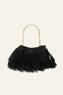 JUNE fringed raffia clutch