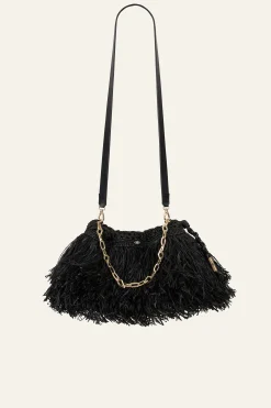 JUNE fringed raffia clutch