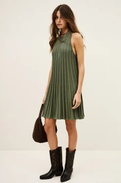 SINNTA pleated sleeveless knit dress